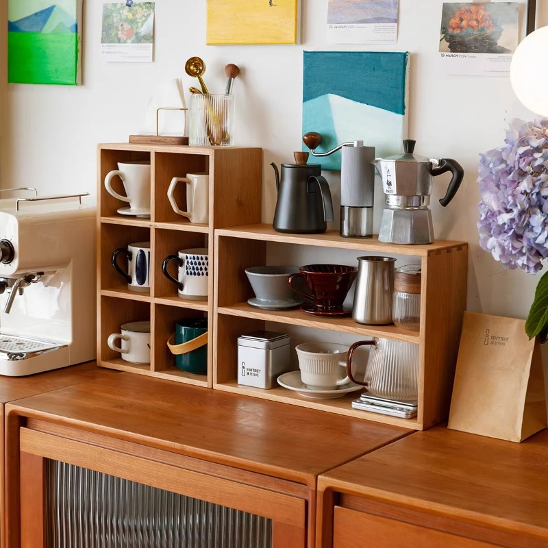 Coffee Tea Display - Présentoir moderne en bois massif à